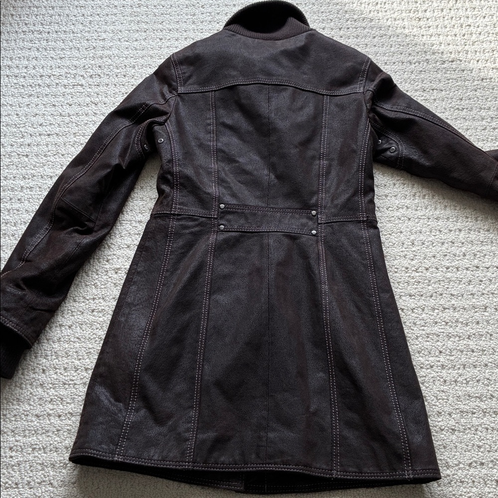 Danier Women’s Brown Leather Mid-Length Jacket Size 3XS Fits XS - Picture 5 of 13